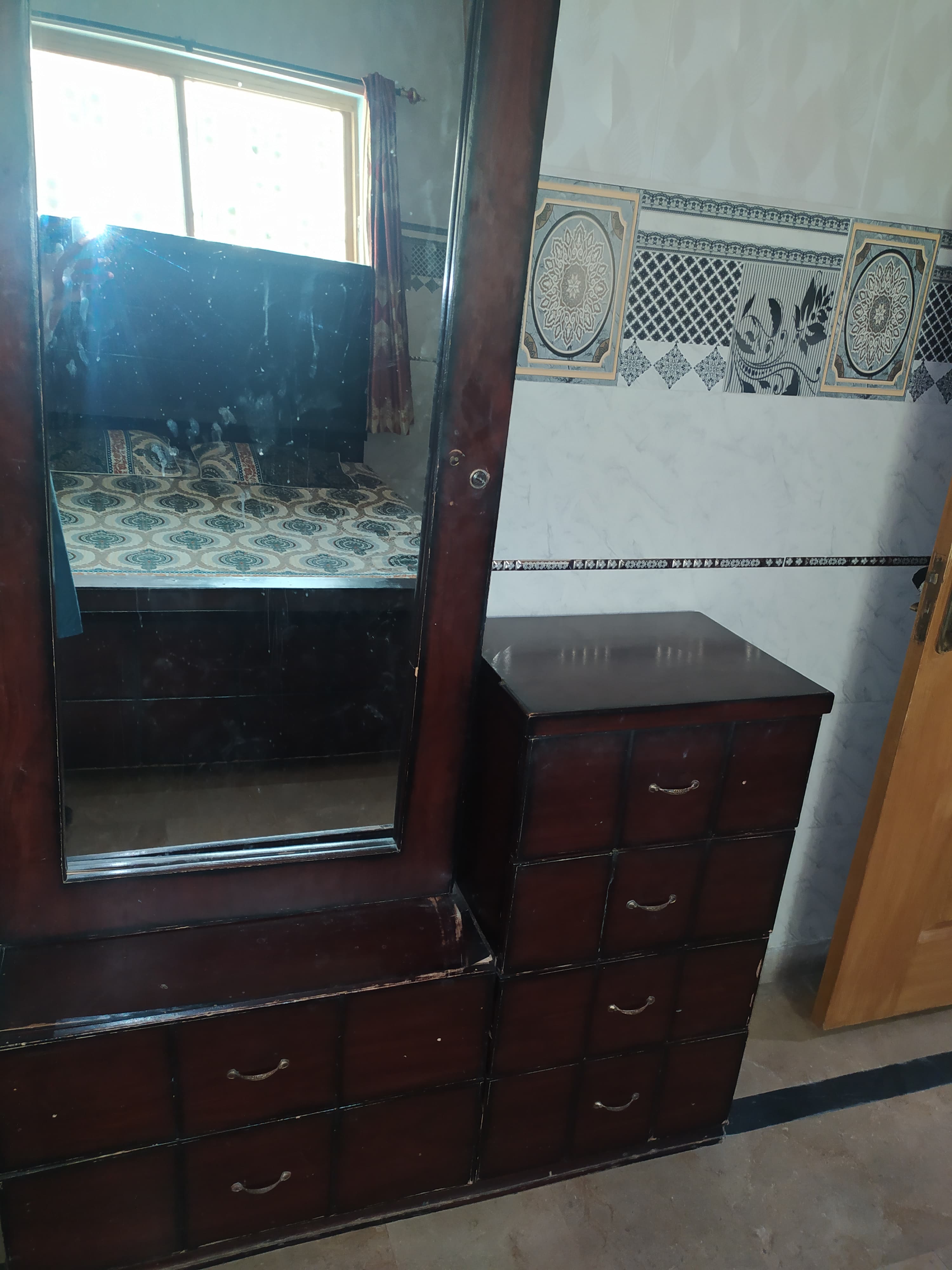 King size bed with mattress,side table and dressing for sale