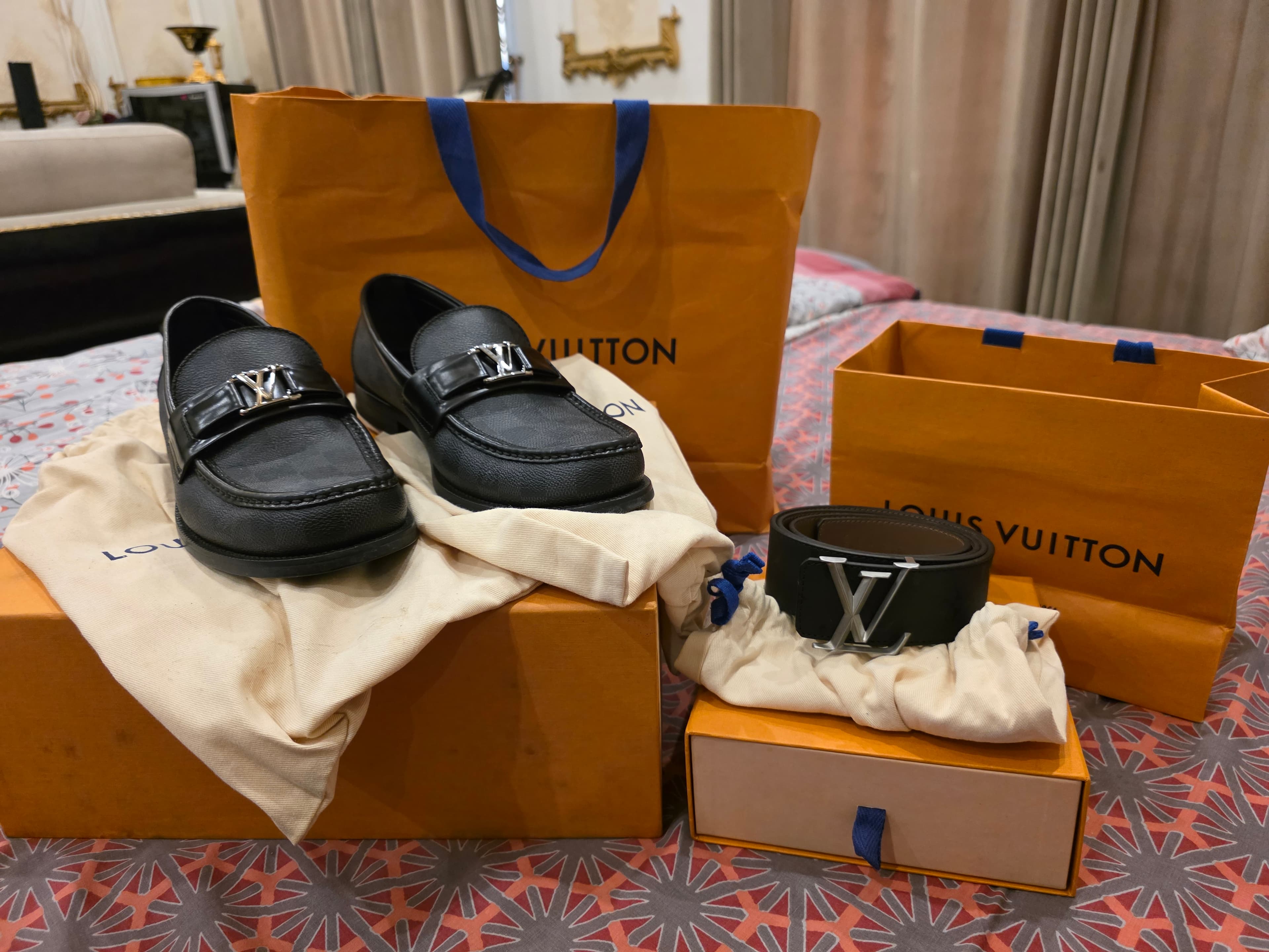 ORIGINAL LOUIS VUITTON FLAGSHIP CHECK SHOES WITH ORIGINAL LOUIS VUITTON BLACK BELT — photo 1 of 10