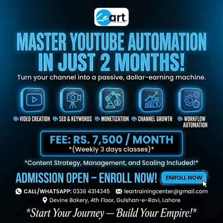 YouTube Automation Build a Passive Income Stream in Lahore Master YouTube Automation in 60 days. Skip the fluff and build a cash-cow channel with real-world case studies. Join onsite in Lahore or on — photo 1 of 1