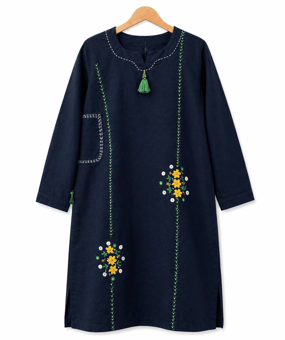Embroidered Linen/Cotton Kurti (Navy Blue) — photo 1 of 1