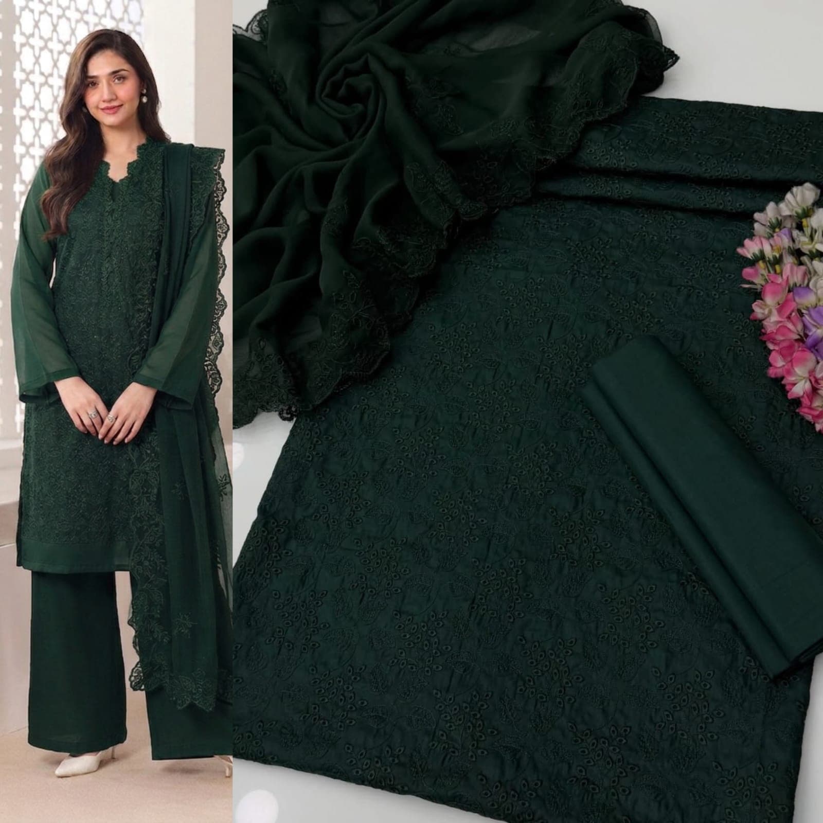 CHIKANKARI LAWN COTTON EMBROIDERED LUXURY UNSTITCHED 3pc✓*