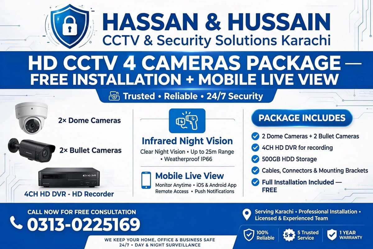 HASSAN & HUSSAIN CCTV - 4 Camera NVR System & Installation @ Rs. 40,000/- — photo 1 of 2