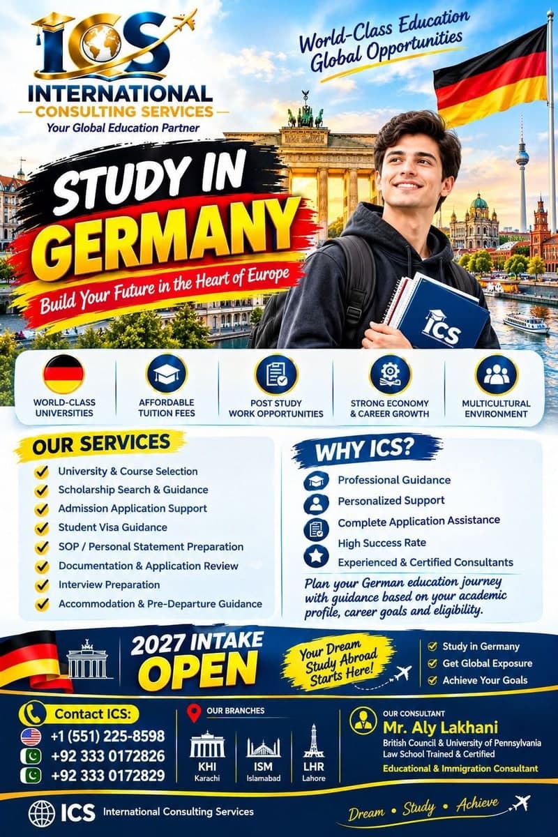 Study in Germany 2027 Intake | Student Visa and University Admission Services | ICS Pakistan — photo 1 of 1