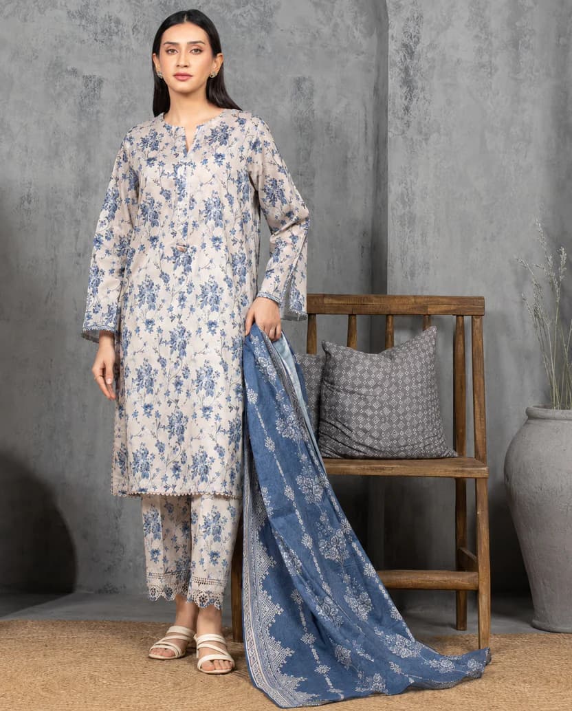 Sapphire Digital Printed Lawn 3 Piece Suit for Women – Blue Floral Lawn Shirt, Trouser & Dupatta | Summer Collection — photo 1 of 2